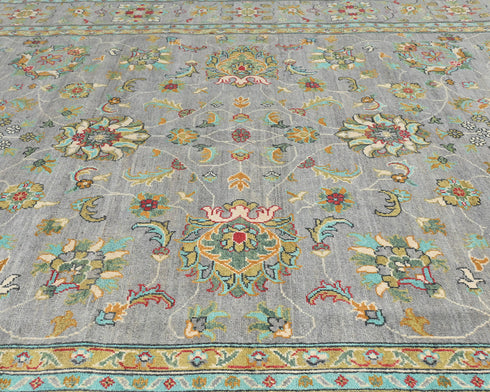 8x10 Gray Kuba Afghan Hand Knotted Wool Area Rug